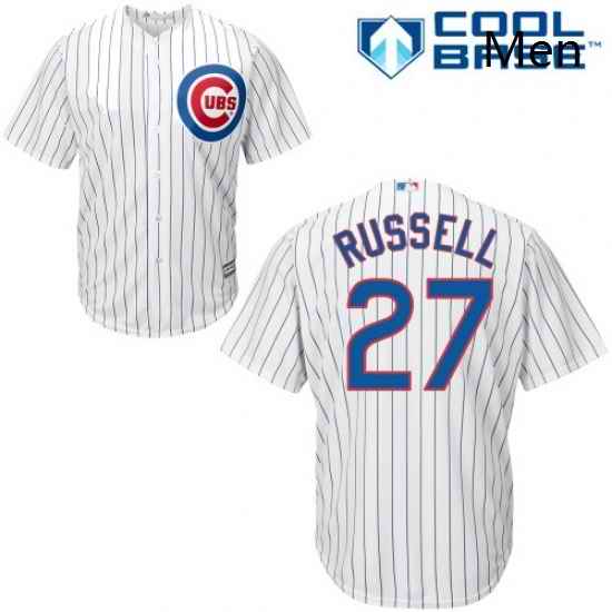 Mens Majestic Chicago Cubs 27 Addison Russell Replica White Home Cool Base MLB Jersey